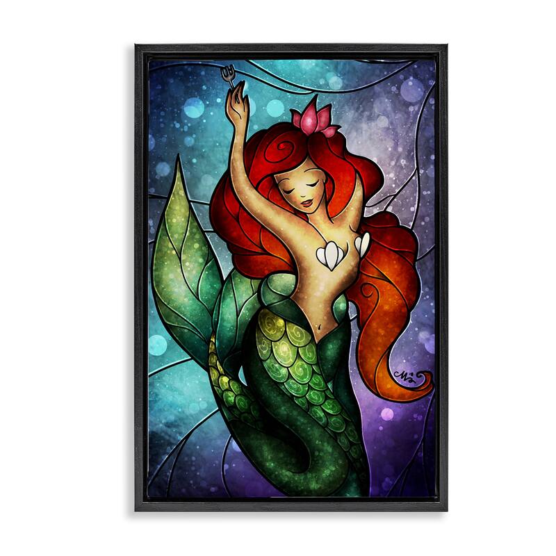 Stupell Undersea Dreaming Mermaid Framed Floater Canvas Wall Art Design By Mandie Manzano - 21 x 31 - Black