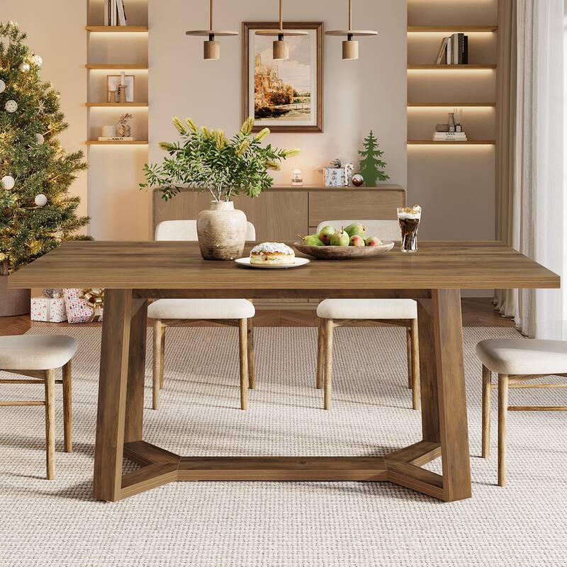 47-Inch Farmhouse Dining Table, Rectangle Wooden Kitchen Table for 4