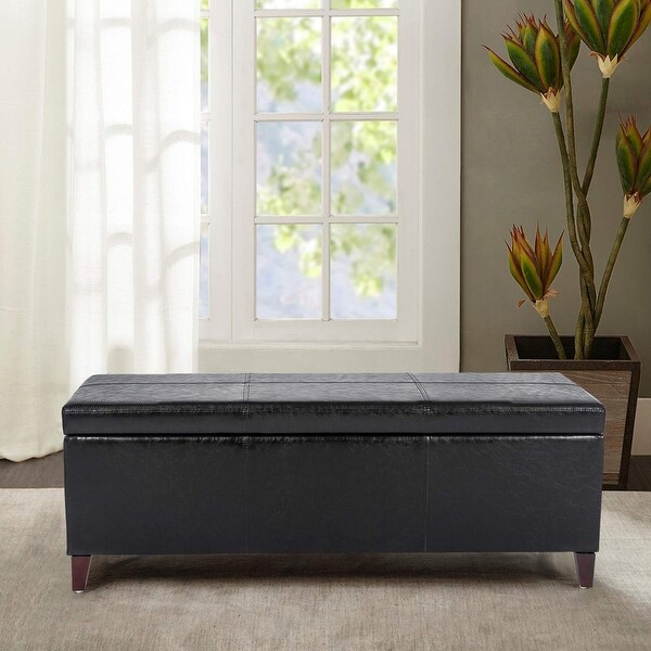 Adeco Classic Faux Leather Rectangular Ottoman Bench with Storage 51x17.5x17 Gray Extra Large