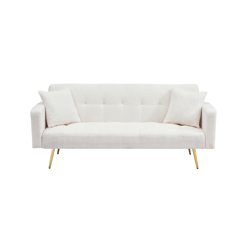 71.7 - Teddy Fleece Sofa Bed, accompanied by two charming throw pillows
