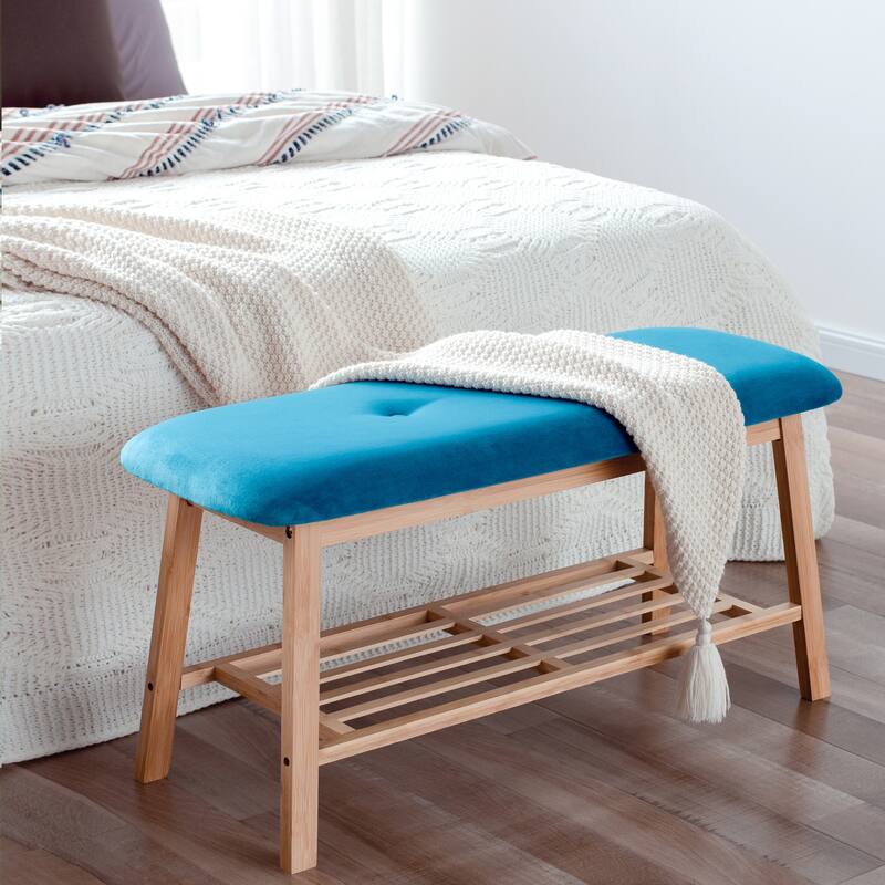 StorageWorks Tufted Bench, Entryway Bench with Shoe Storage Shelf - 36.22"x13.78"x17.72"