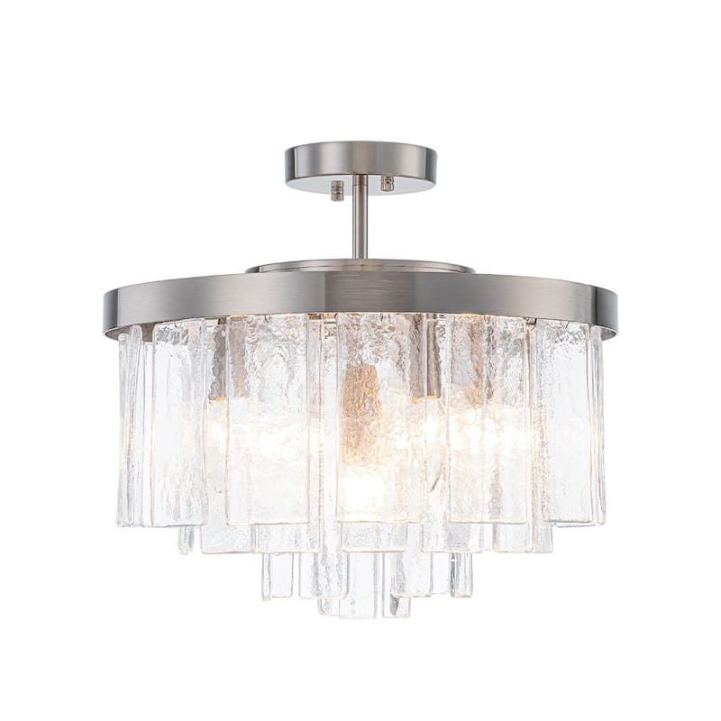 5-Light Tiered Water Glass Round Semi Flush Chandelier