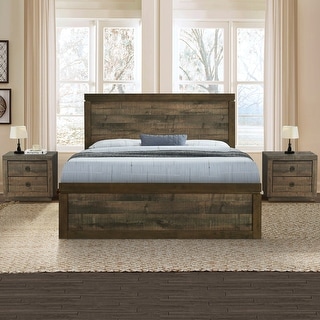 3-Piece King Size Farmhouse Platform Bed Set - Includes Bed and 2 Nightstands, Rustic Brown
