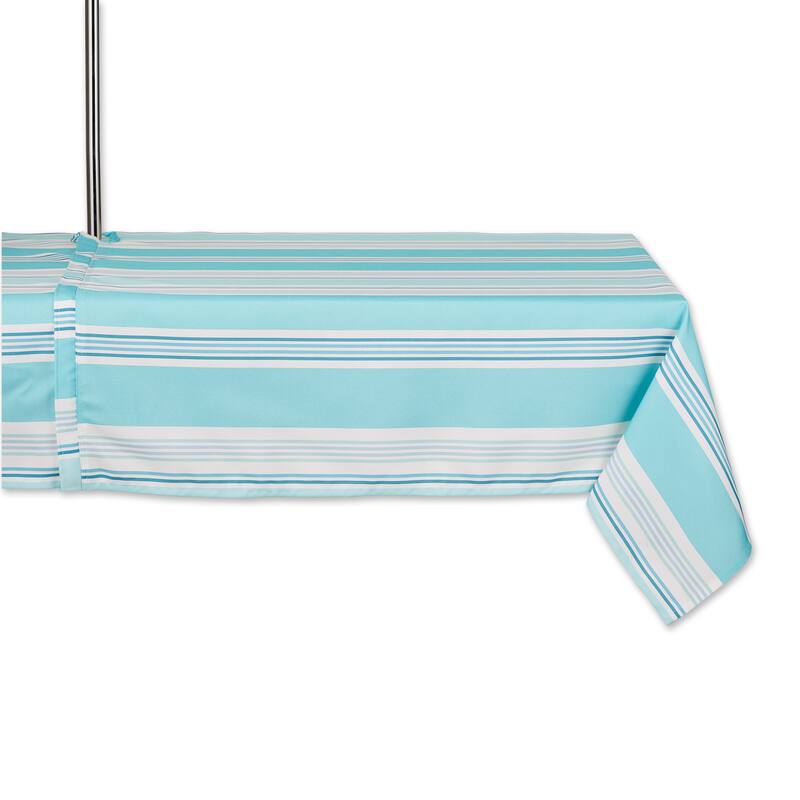 DII Beach House Stripe Print Outdoor Tablecloth With Zipper 60 Round - Multi Blue Stripe