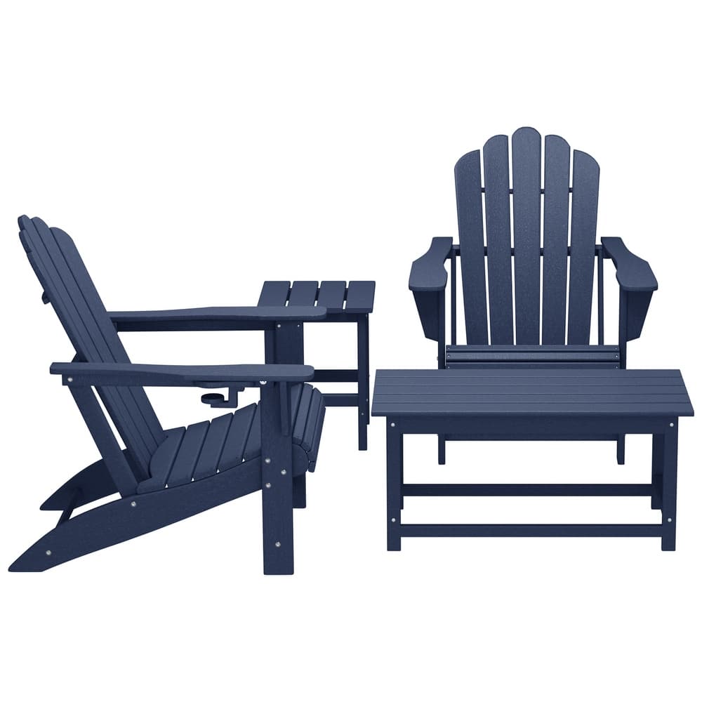 Aderson Outdoor Patio Adirondack Chair with Side Table and Coffee Table 4-Piece Conversation Set