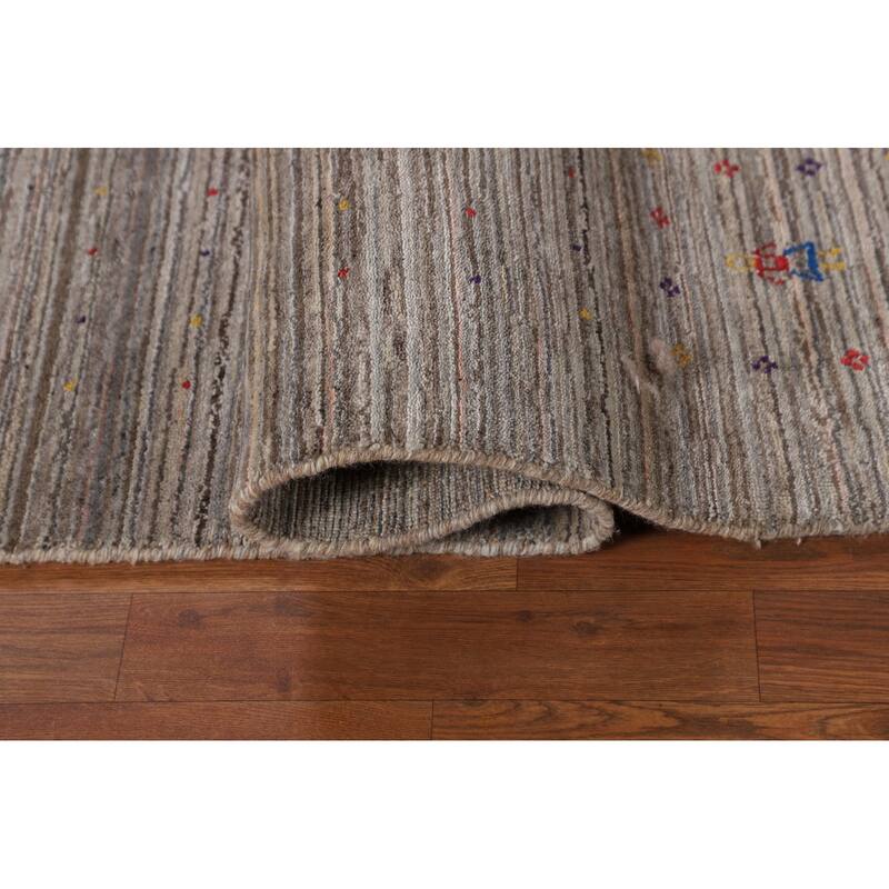 Striped Tribal Gabbeh Oriental Area Rug Hand-Knotted Wool Carpet - 5'0" X 8'5"