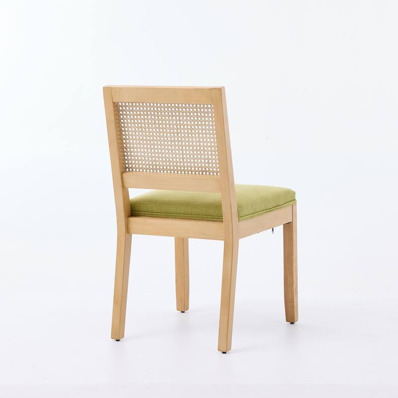 Farmhouse Rattan Dining Chairs Set of 2, Cane Upholstered Kitchen Side Chair with Natural Hardwood Frame