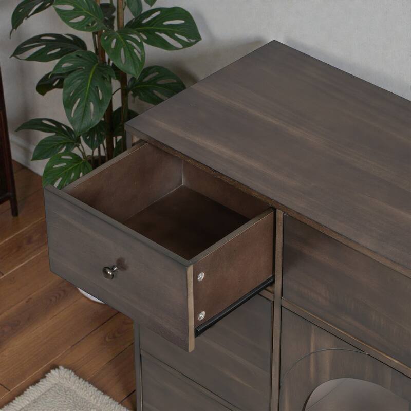 55'' Storage Cabinet with 7 Drawers and 2 Doors, Modern Sideboard with Adjustable Shelves for Living Room