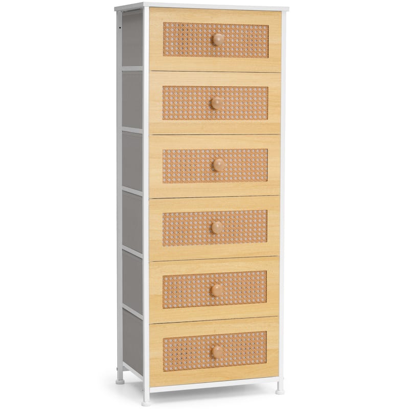 6 Drawers Chest - Vertical Storage Tower Steel / Wood / Fabric Dresser