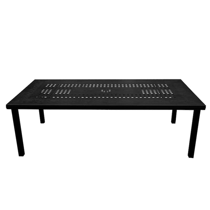 Modern Outdoor Mesh Lattice Aluminum 95-in Large Rectangular Patio Dining Set with Eight Arm Chairs - N/A