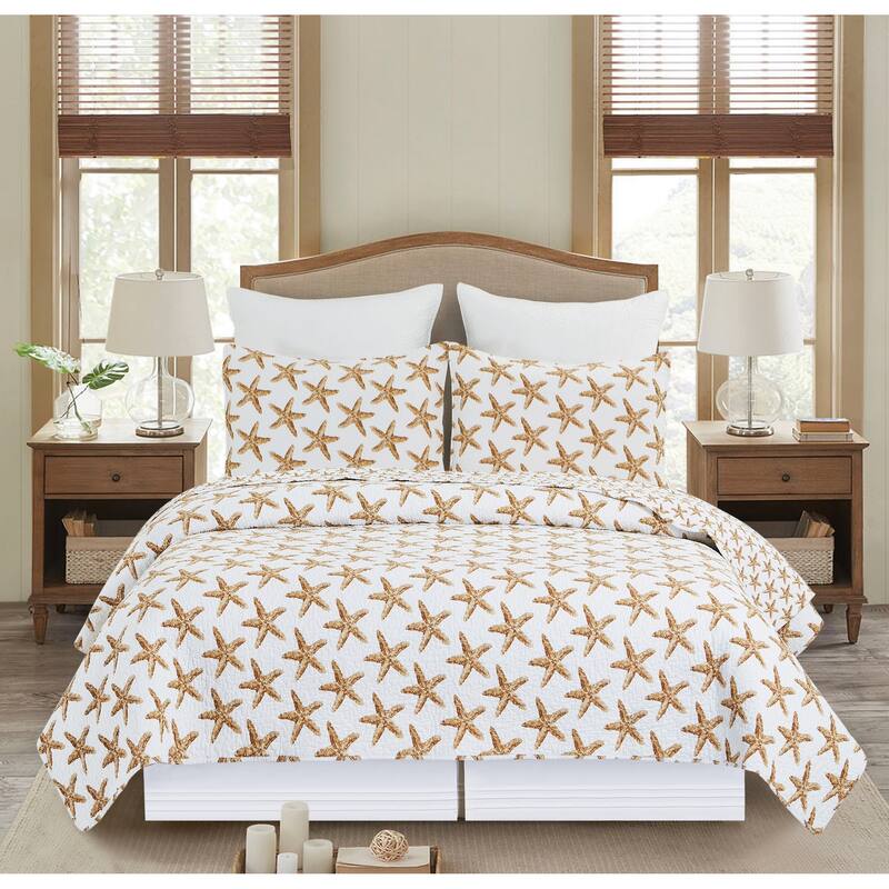 Sandbridge Stars Cotton Quilt Set - Reversible and Machine Washable