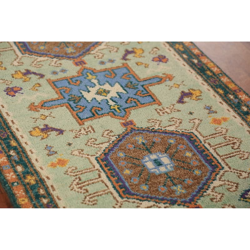 Light Green Khotan Indian Runner Rug Handmade Wool Carpet - 2'5"x 9'10"