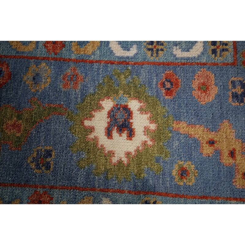 All-Over Blue Floral Oushak Oriental Area Rug Handmade Wool Carpet - 7'11"x 15'9"