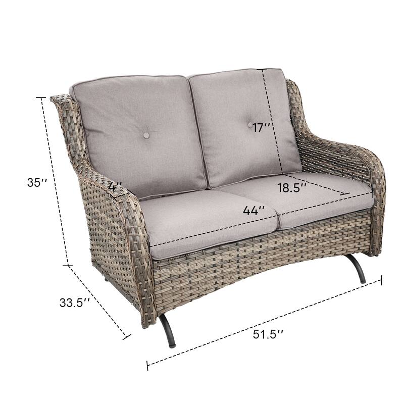Patio Glider Sofa with 2 Club Chair and Coffee Table - Grey cushion
