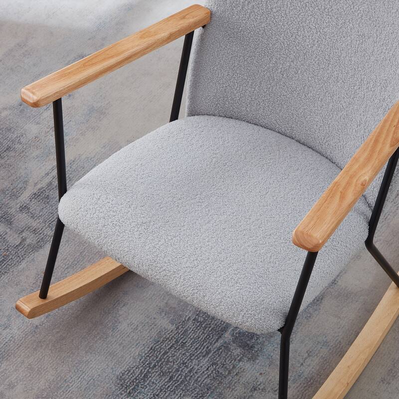 Modern Adjustable Headrest Pillow Upholstered High Back Rocking Chair