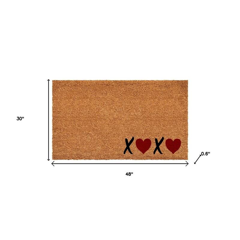 HomeRoots 30" X 48" Brown Black And Red Valentine's Day Heart XOXO Outdoor Coir Door Mat - 30.00' X '48.00