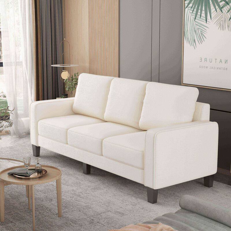3-Seater Sofa Couch for Living Room, Durable Polyester Upholstery with Storage, Solid Wood Frame
