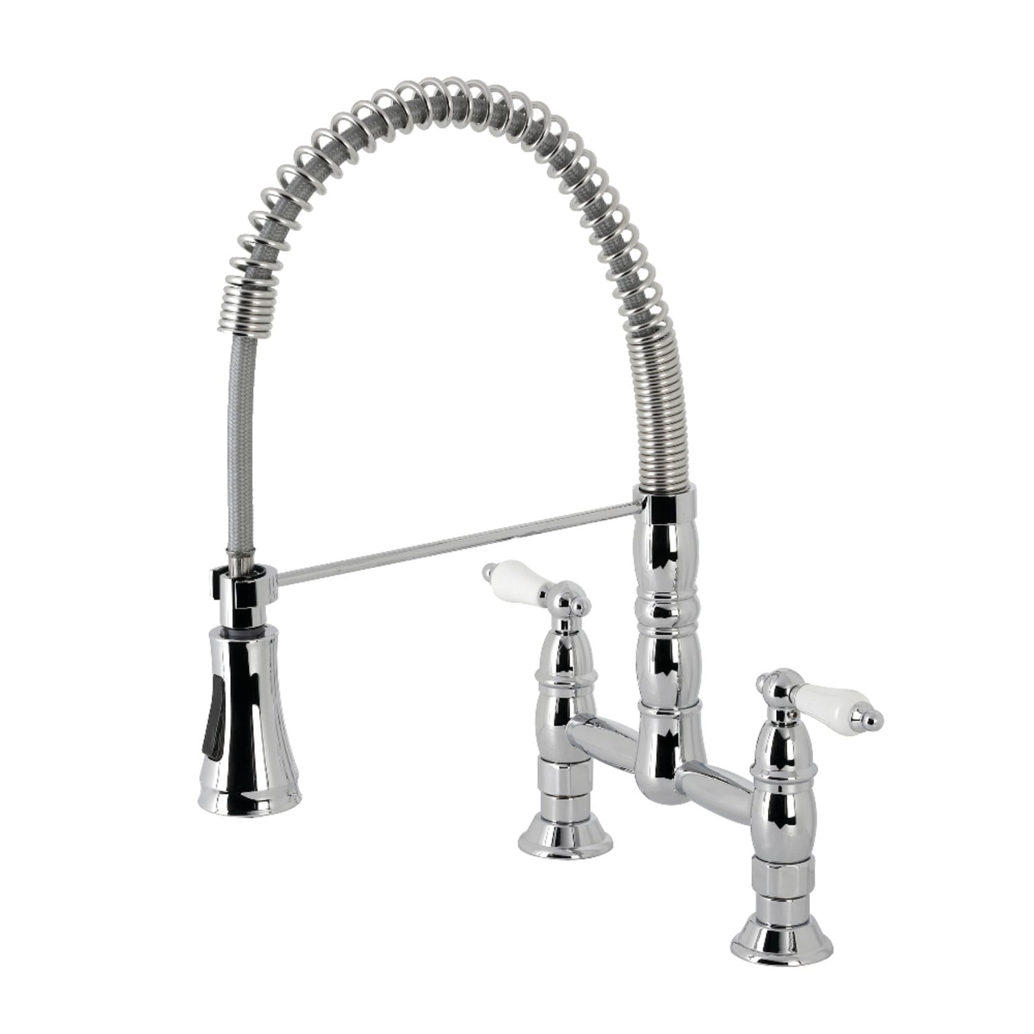 Kingston Brass Heritage Two-Handle Deck-Mount Pull-Down Sprayer Kitchen Faucet