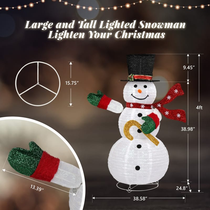 4ft Lighted Pop-Up Snowman - White