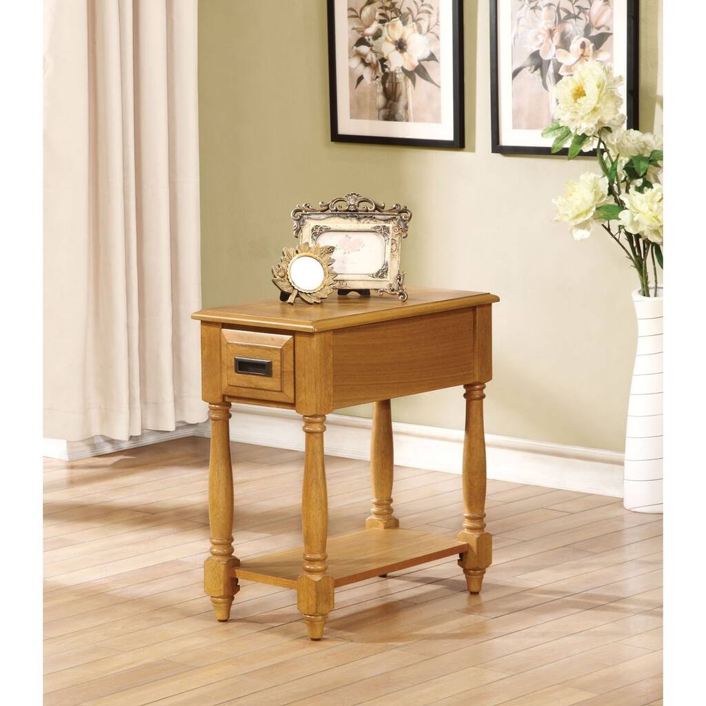 Q-Max Smooth Table Top Storage Drawer Turned Legs Side Table
