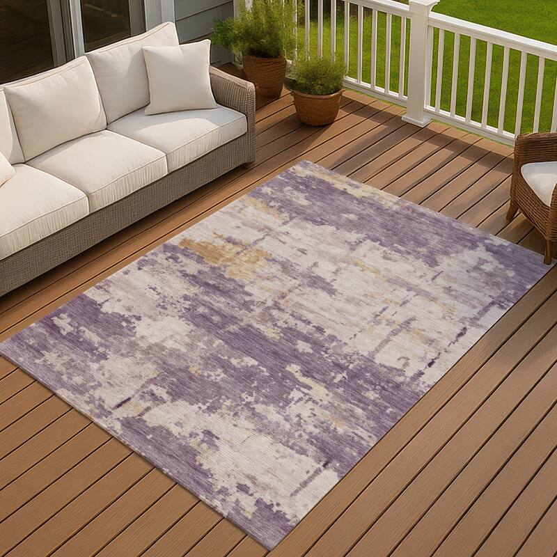 Machine Washable Indoor/ Outdoor Crouppen Modern Chantille Rug - Plum - 9' x 12'