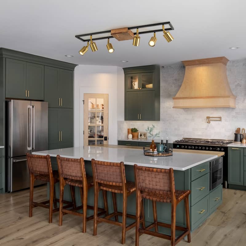 6 Light Farmhouse Rectangle Flush Mount Ceiling Fixture Track Light with Rotating Head - Gold - Gold