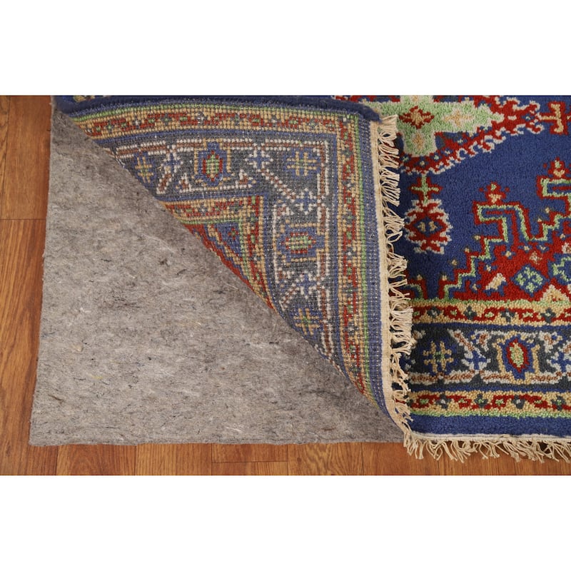 Blue Geometric Viss Oriental Foyer Rug Hand-Knotted Wool Carpet - 3'0" x 5'1"