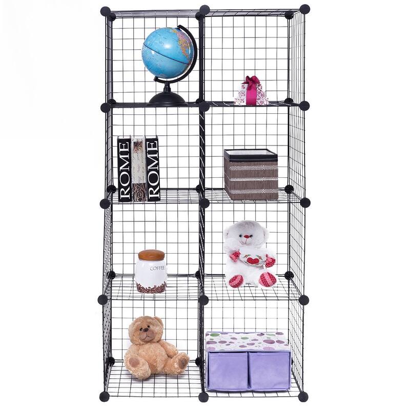 Gymax 8 Cube Grid Wire Organizer Wardrobe Shelves Bookcase DIY - Black