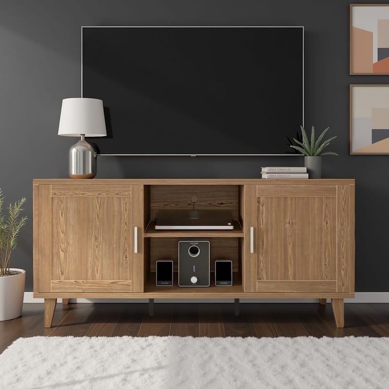 Bridgevine Home Briggs Modern 60 Inch TV Stand Console for TVs up to 65 inches - Classic Walnut