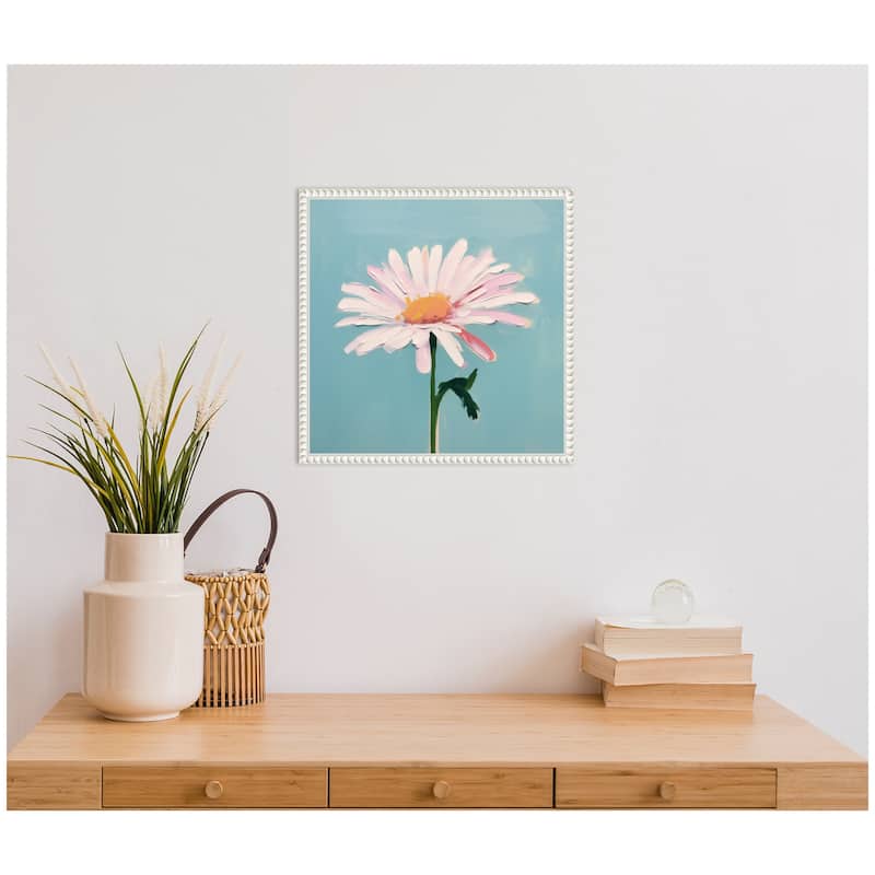 Kate and Laurel Sylvie Delicate Daisy 1 Teal Framed Canvas by The Creative Bunch Studio