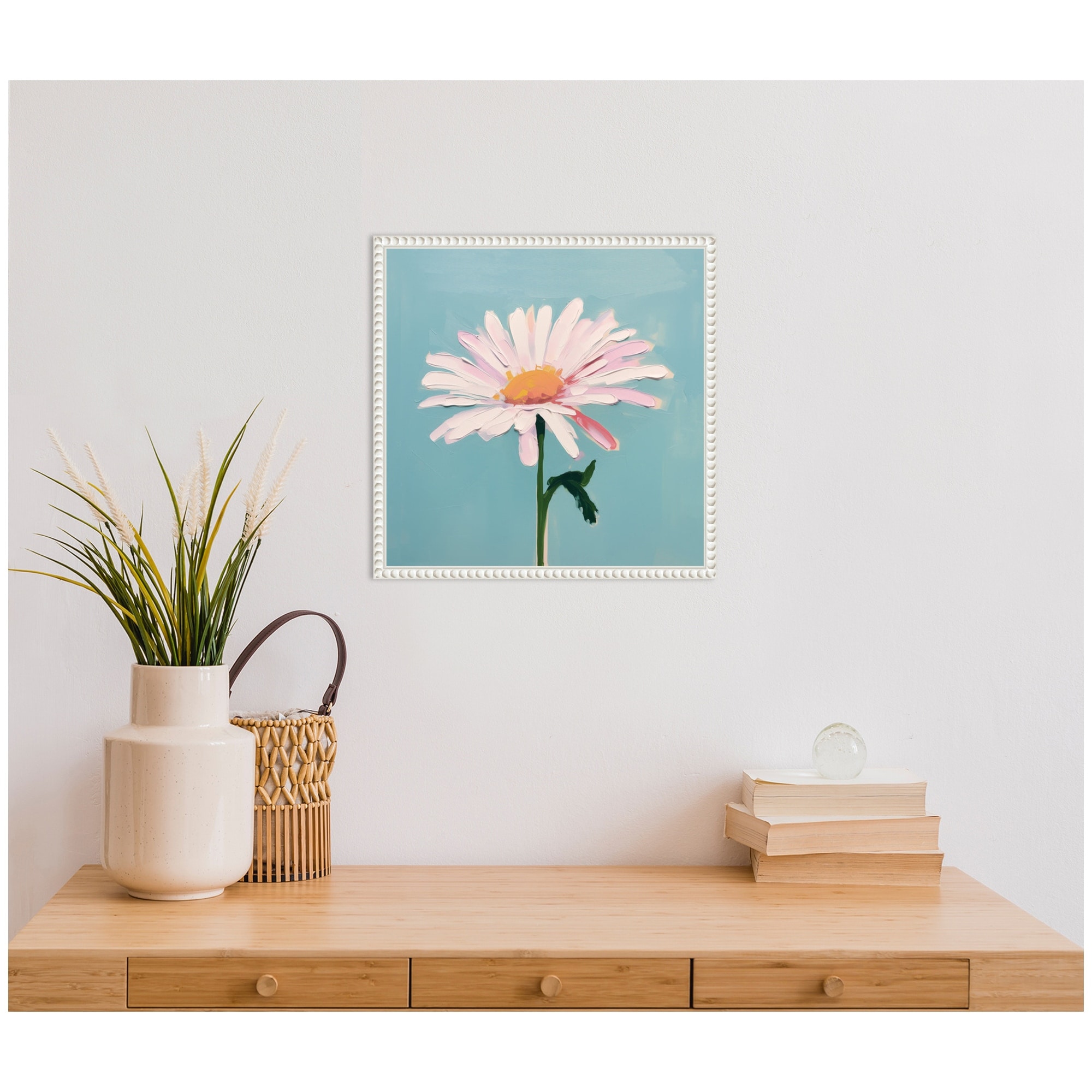 Kate and Laurel Sylvie Delicate Daisy 1 Teal Framed Canvas by The Creative Bunch Studio