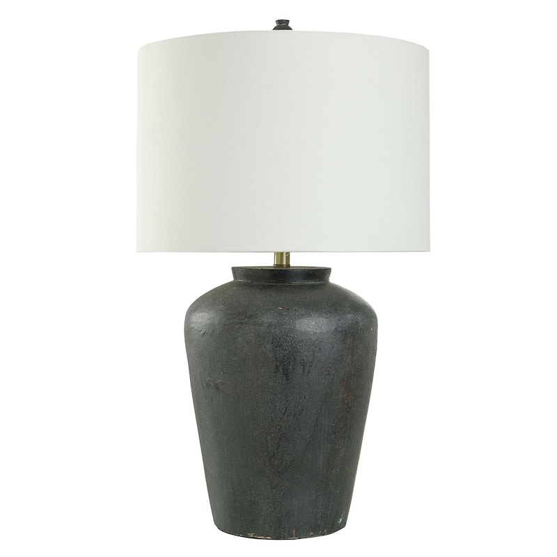 Arlo Cotta - Rustic Cement Table Lamp - Distressed Black Finish - White Shade - Distressed Black, White