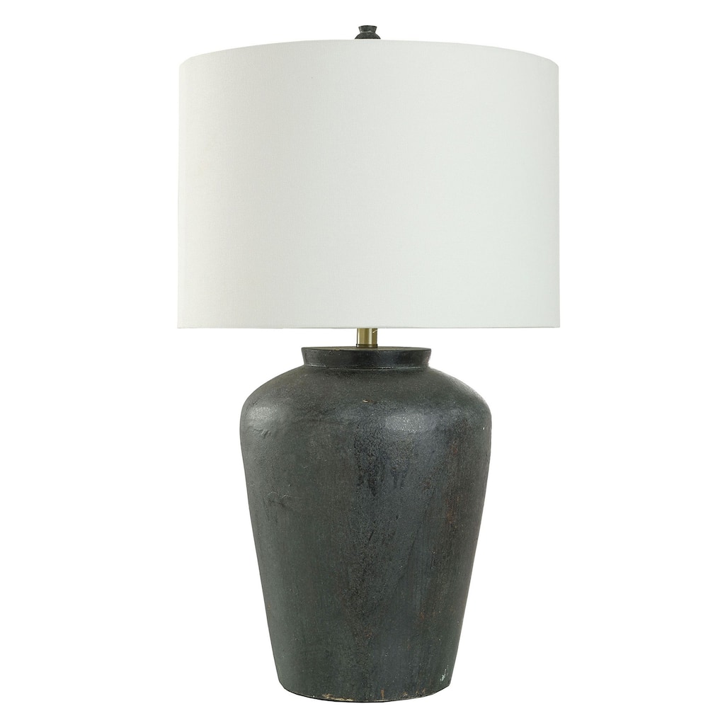 Arlo Cotta - Rustic Cement Table Lamp - Distressed Black Finish - White Shade