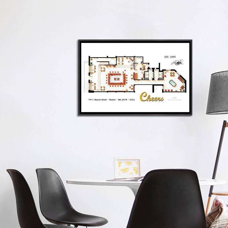 iCanvas "The Bar From Cheers" by TV Floorplans & More Framed