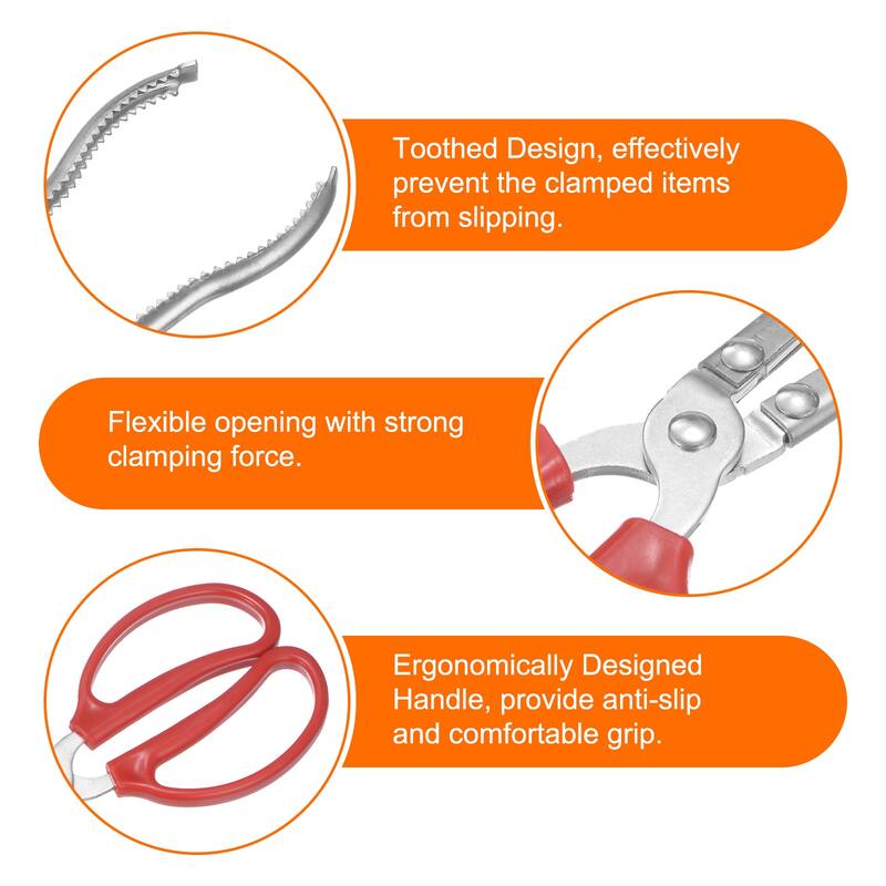 2pcs Long Scissor Tongs 15 Inch Stainless Steel Clamp Tongs Anti-Slip Tool Clip - Red - 15"