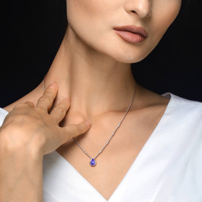 Miadora 2ct TGW Violet Sapphire 1/8ct TDW Diamond Teardrop Necklace in 14k White Gold