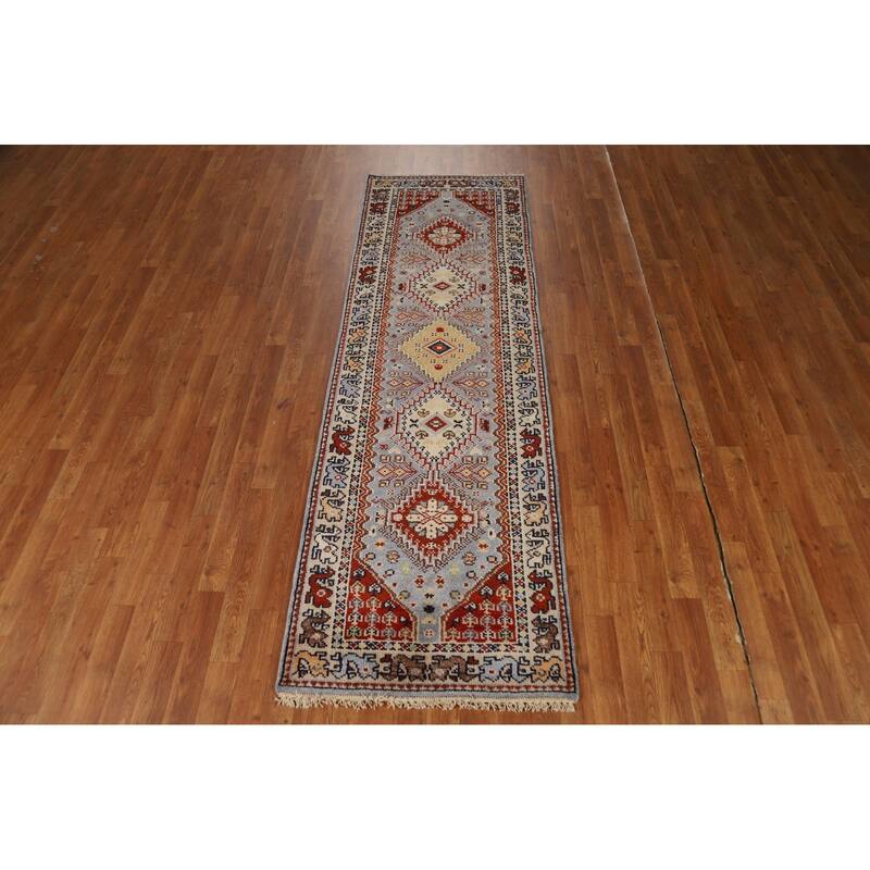 Geometric Traditional Heriz Serapi Runner Rug Handmade Wool Carpet - 2'7"x 8'1"