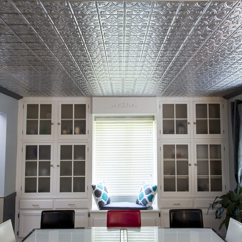 FASÄDE Traditional Style1 Decorative Vinyl 2ft x 4ft Glue Up Ceiling Panel in Brushed Aluminum (5 Pack)
