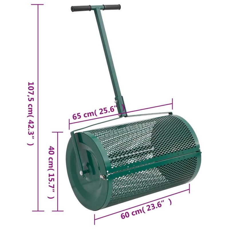 vidaXL Compost Spreader Green Steel Standard Height-Adjustable - 25.6 x 42.3 x 15.7