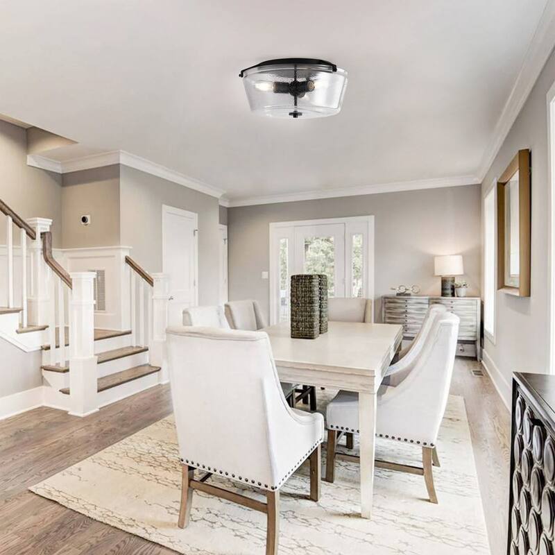 Farmhouse Close to Ceiling Light Fixture with Seeded Glass for Bedroom
