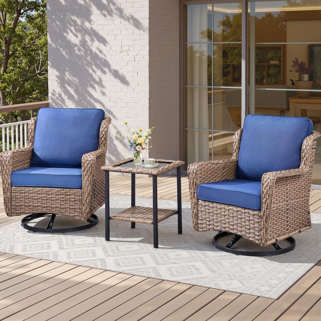 Pocassy Outdoor Wicker Chairs Ottoman with Side Table Funiture Set.