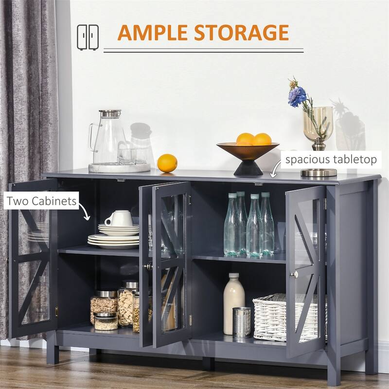 Buffet Cabinet with Tempered Glass Doors and Adjustable Storage Shelf
