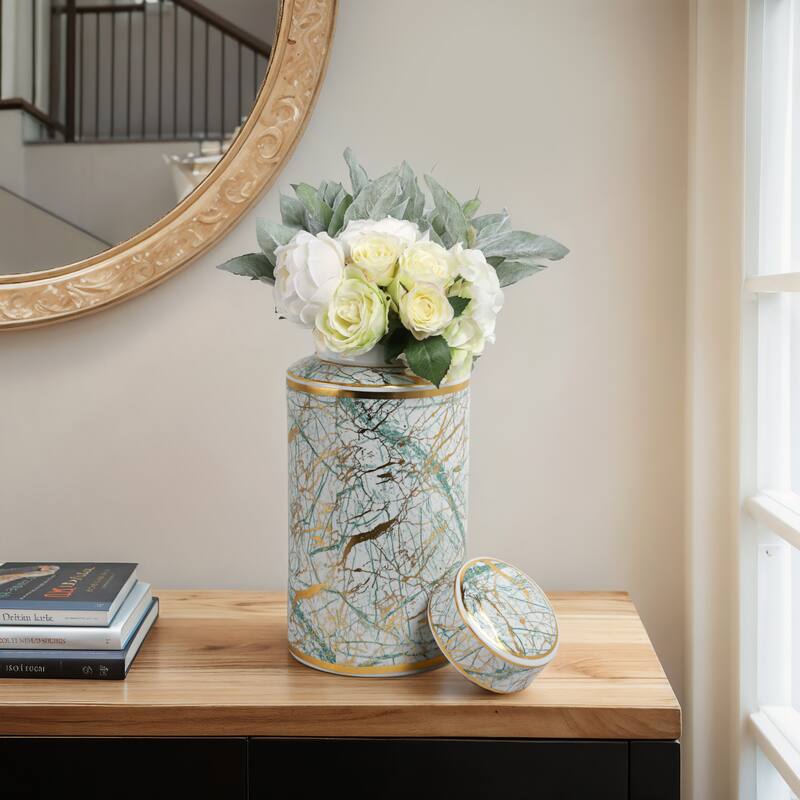 Ceramic Modern Decorative Jar with Lid - Green - 16.0"