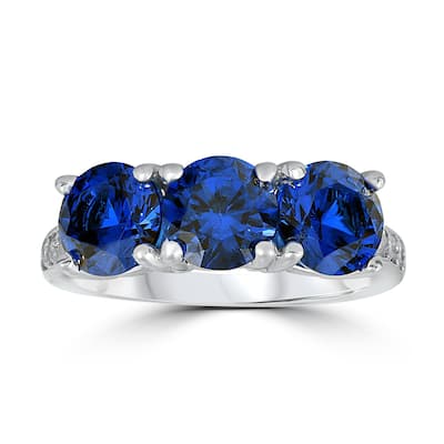 3 3/4ct Diamond & Synthetic Blue Sapphire Ring White Gold 3- Stone