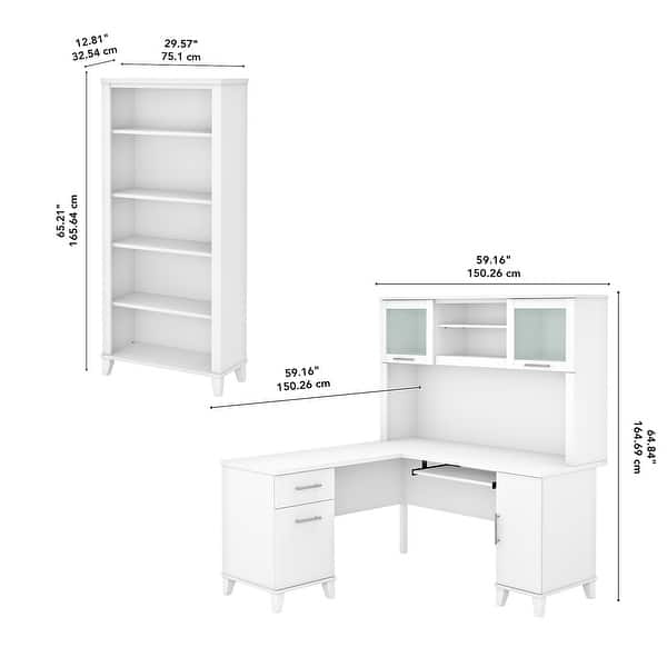 Somerset 60W L Shaped Desk with Hutch and 5 Shelf Bookcase in Ash Gray On Sale Bed Bath