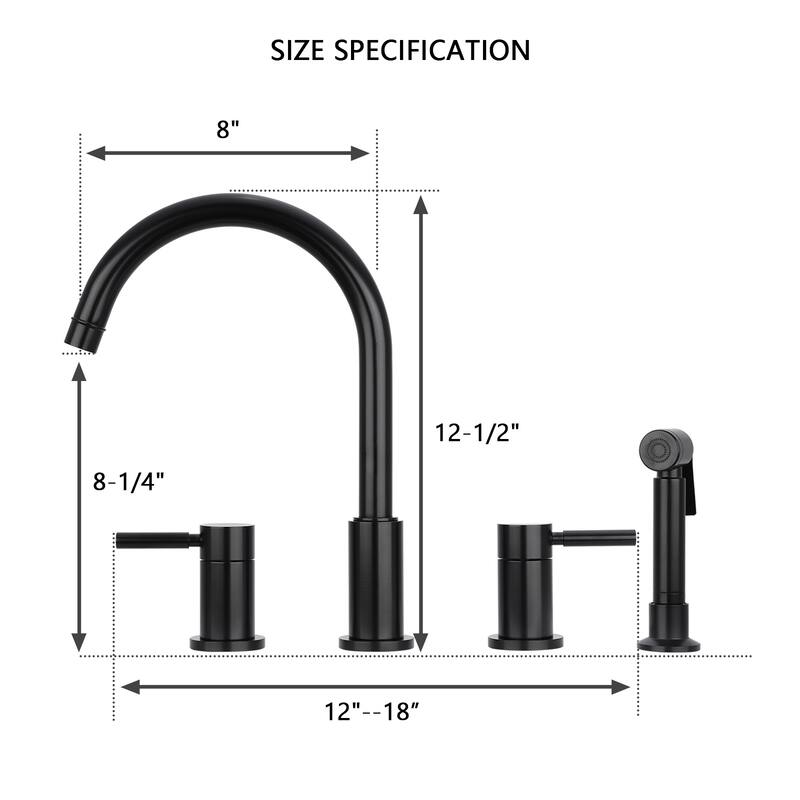Two-Handles Copper Widespread Kitchen Faucet with Side Sprayer
