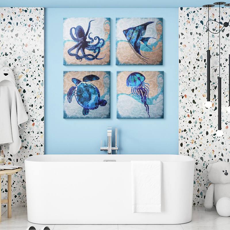 Sea Creatures Turtle Jellyfish Octopus Angelfish - 4 Piece Canvas Set