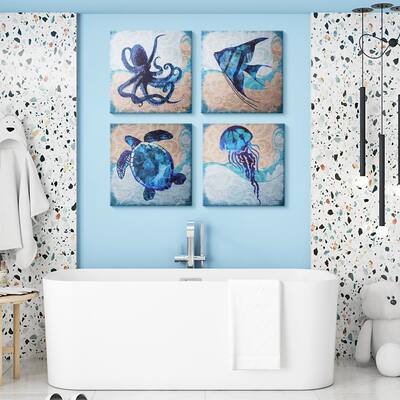 Sea Creatures Turtle Jellyfish Octopus Angelfish - 4 Piece Canvas Set