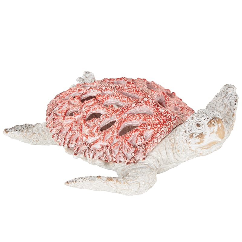 Polystone Textured Swimming Sea Turtle Decorative Sculpture with Red Shell - Reb or Blue - Red
