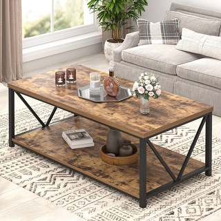Rustic Wood & Metal Coffee Table with Storage, 47